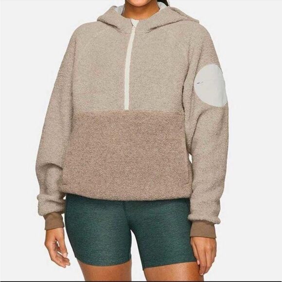Outdoor Voices MegaFleece 1/2 Zip Pullover Hoodie Oatmeal/Amber - Picture 1 of 12